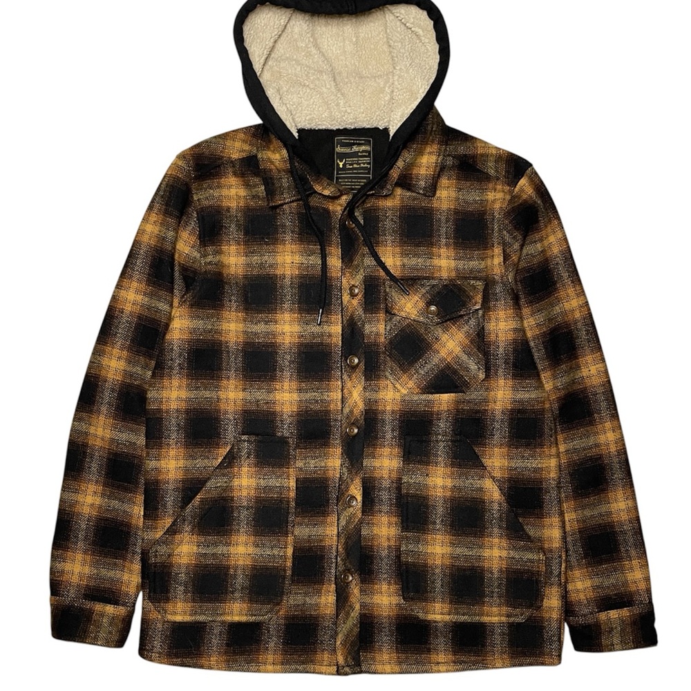 SUNRISE KINGDOM Shirt Jacket Hoodie Mens Medium Polar Fleece Lined Sherpa Plaid
